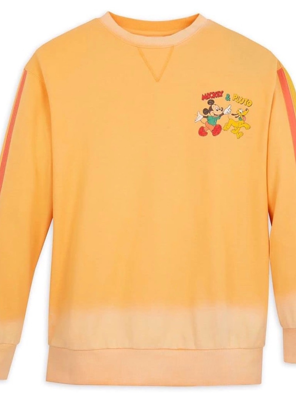 Disney Unisex Mickey and Pluto Peach Crewneck Sweatshirt with Striped Sleeve